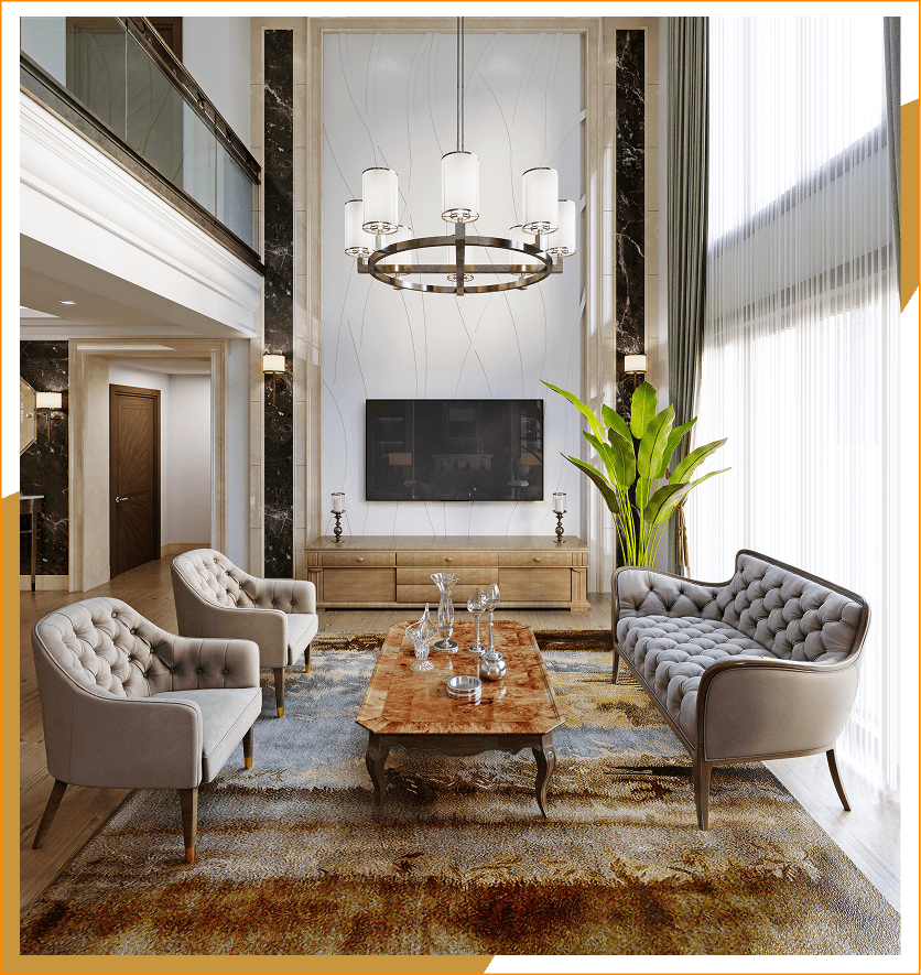 Modern living room with elegant furniture.