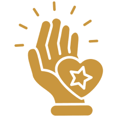 Hand with heart and star icon.